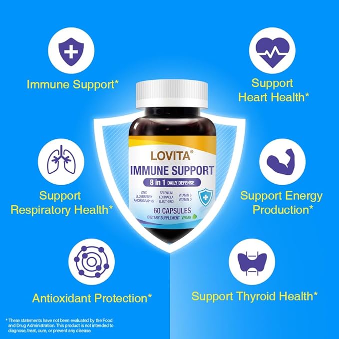 LOVITA 9-Piece Herbal Bundle - 5 Propolis Drops &amp 4 Immune 8-in-1 Capsules Bee Propolis &amp Elderberry Blend