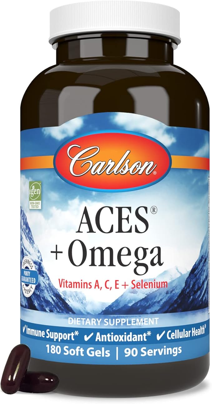Carlson - ACES + Omega Vitamins A C E &amp Selenium + Omega-3s EPA and DHA Health Support 180 Softgels