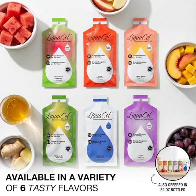 LiquaCel Concentrated Liquid Protein Apple Flavor 16g Hydrolyzed Collagen Protein and 2.5g Arginine Per Single-Serving Packet Sugar &amp Gluten Free 1fl oz Packets 100ct Case