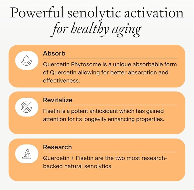 OMRE Quercetin and Fisetin Supplements - Third-Party Tested Senolytic Supplements for Aging Support - 500mg Quercetin Phytosome and 100mg Fisetin - Highly Bioavailable Forms
