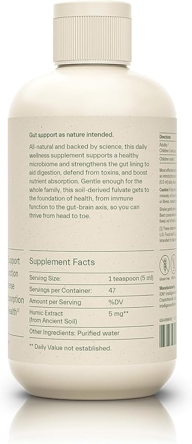 ION* Intelligence of Nature Gut Support Liquid Supplement - Gut &amp Digestive Health Liquid Drops Cleanse &amp Detox with Humic Extract for Women &amp Men Adults &amp Kids 4+ - 8 fl oz (Pack of