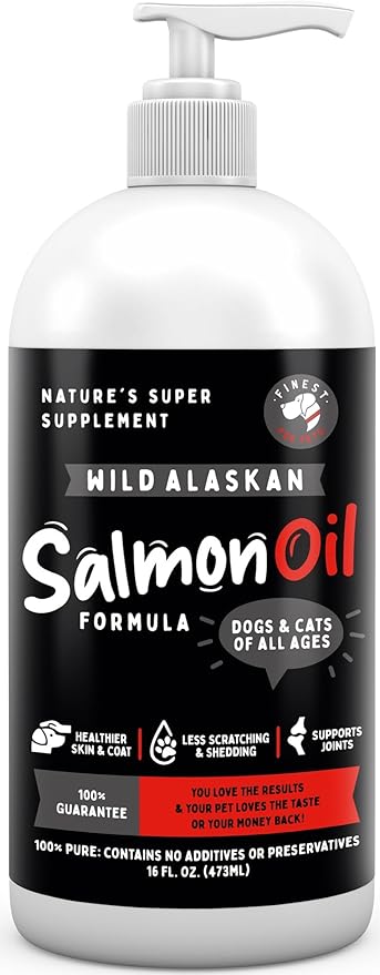Wild Alaskan Omega-3 Blend Pollock + Salmon Oil for Dogs &amp Cats (16oz). 100% Pure Fish Oil Supplement with EPA &amp DHA for Joints Skin &amp Coat Itching Shedding Immune &amp Heart. Tasty &