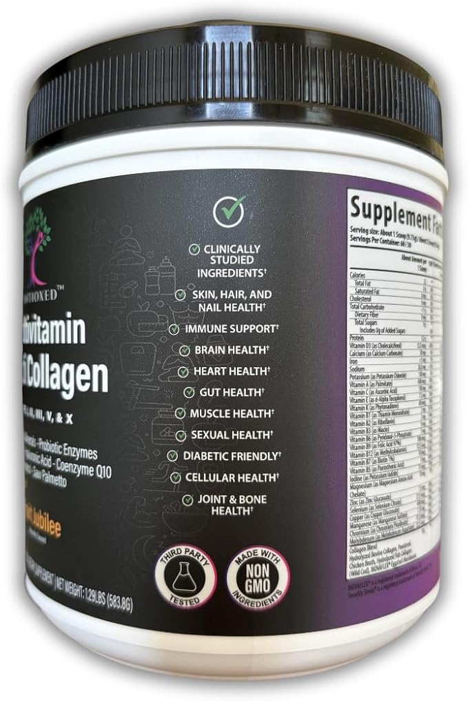 Multi Collagen Multivitamin for Women+Men Keto Skin Joint Cognitive Heart Sensual &amp Immune Health Hydrolyzed Peptides Antioxidants Probiotics No Sugar 30 Fruit Powder Servings