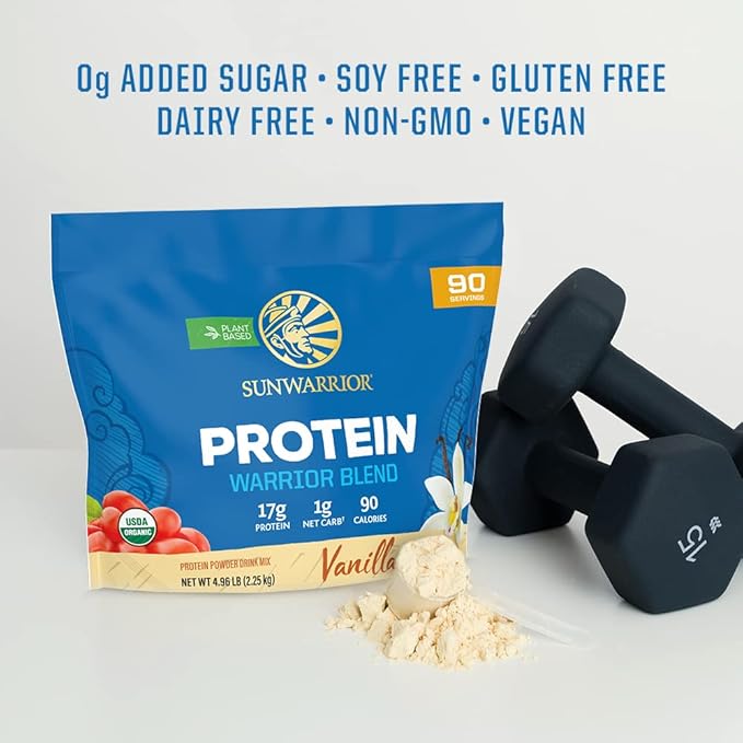 Sunwarrior Berry &amp Vanilla Organic Plant Based Protein Powder Set | Bundle &amp Save | Vegan Organic Protein Powder | Non-GMO Soy Dairy Filler &amp Gluten Free (90 Servings Vanilla 30 Servings