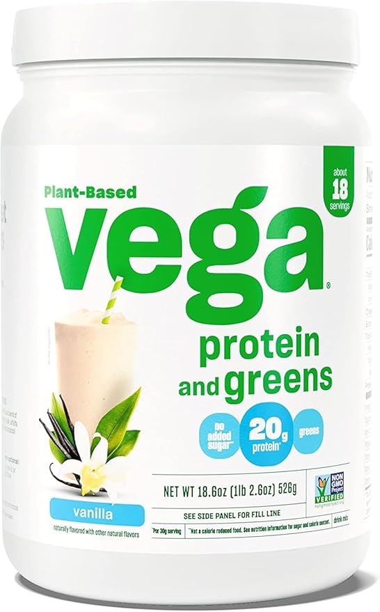 Vega Protein and Greens Protein Powder Vanilla - 20g Plant Based Protein Plus Veggies Vegan Non GMO Pea Protein for Women and Men 1.2 lbs (Packaging May Vary) (Pack of 1)