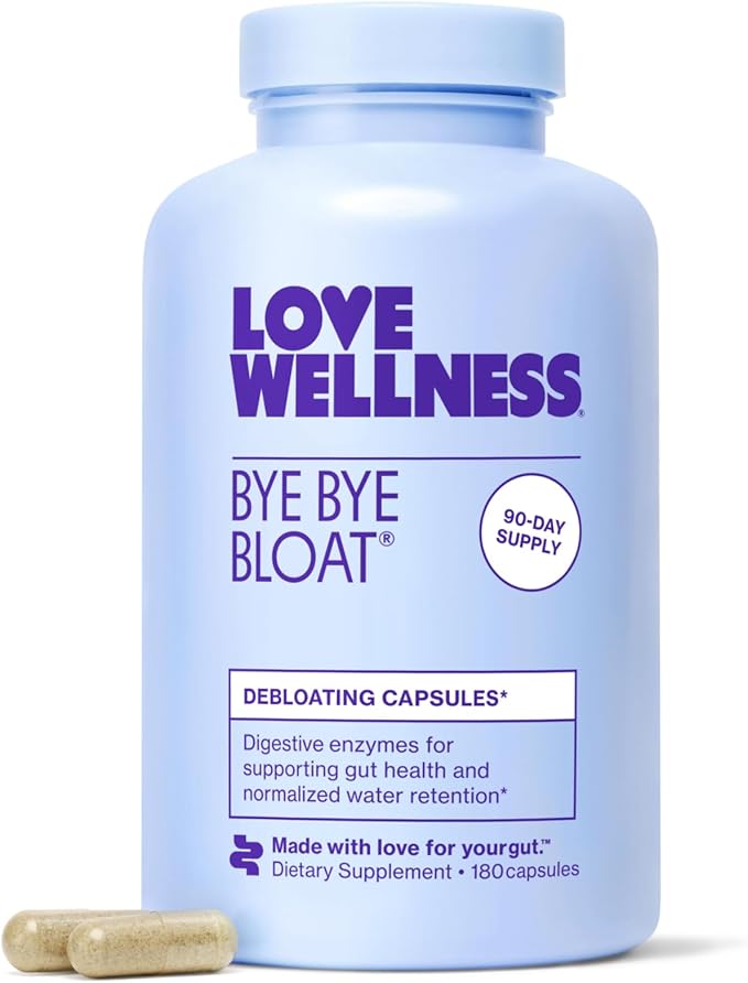 Love Wellness Bye Bye Bloat Digestive Enzymes | Bloating Relief for Women | Help Reduce Gas Relief &amp Water Retention | Supports Digestive Health with Fenugreek &amp Dandelion | 180 Count