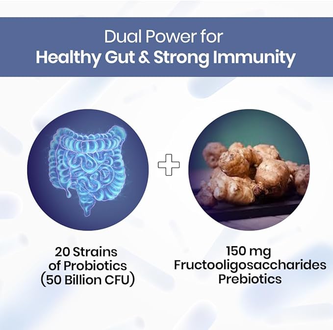 HIMALAYAN ORGANICS Organics Probiotics Supplement 50 Billion CFU 150mg with Prebiotics | 10X Better Digestion Gut Health and Immunity Support | Non-GMO Gluten-Free - 60 Vegetarian Capsules