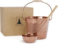 Sauna Bucket and Ladle Set - Handmade from 100% Pure Copper - Eucalyptus Wood Handles - 1 Gallon (4 Liters) Water Capacity