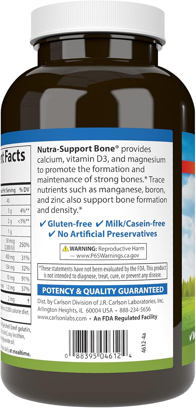 Carlson - Nutra-Support Bone Calcium Magnesium &amp Vitamin D3 Bone Health Calcium Absorption &amp Optimal Wellness 180 Softgels
