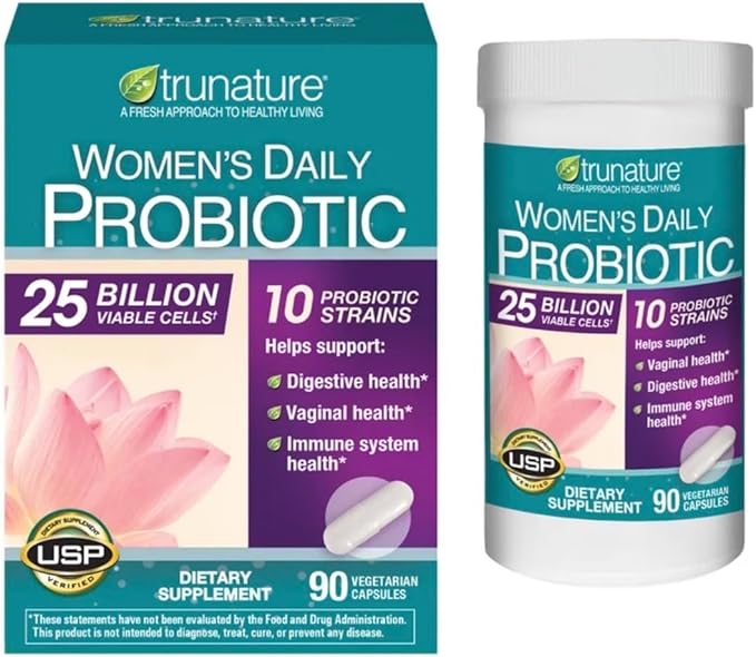 TRu Nature's Women's Daily Probiotic 25 Billion Viable Cells 10 Probiotic Strains 90 Vegetarian Capsules2 Packs