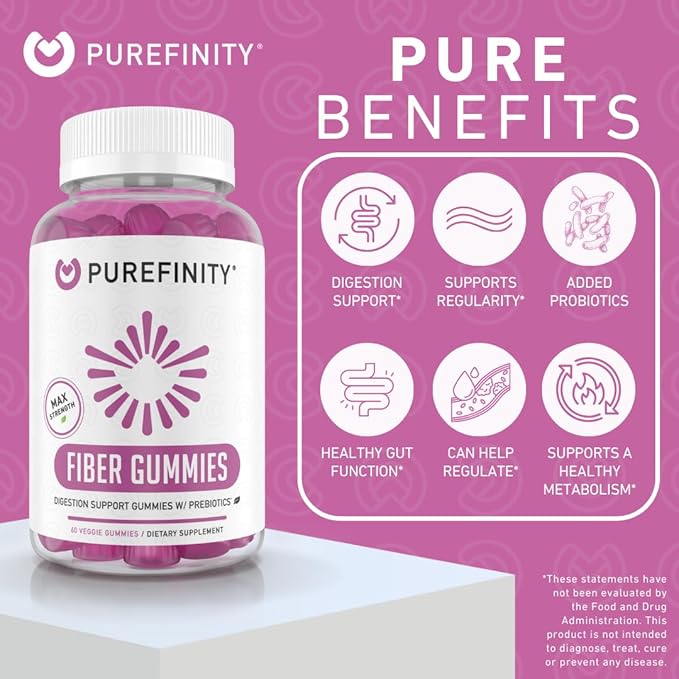 PUREFINITY Fiber + Super Greens Gummies Bundle (Inulin FOS Prebiotic Fiber Gummies + Super Greens Gummies – Daily Supergreens with Spirulina Alfalfa Spinach Broccoli Beet Root Acai)