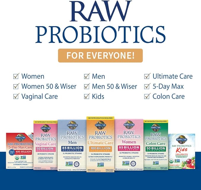 Garden of Life Probiotics for Women and Men - Raw Probiotics Colon Care 50 Billion CFU and Enzymes Shelf Stable Once Daily Acidophilus Probiotic for Regularity and Immune Health Support 30 Capsules