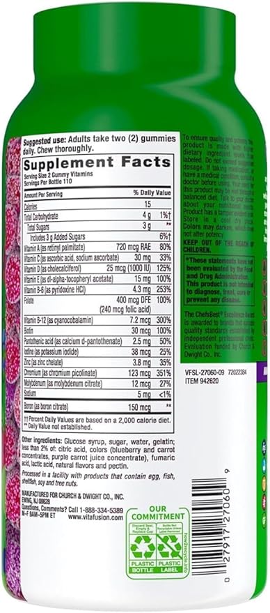 Vita Men's Adult Gummy Multivitamin Supplement for Men Berry Flavored A C D E B6 B12 Daily 220 Count 110 Day Supply
