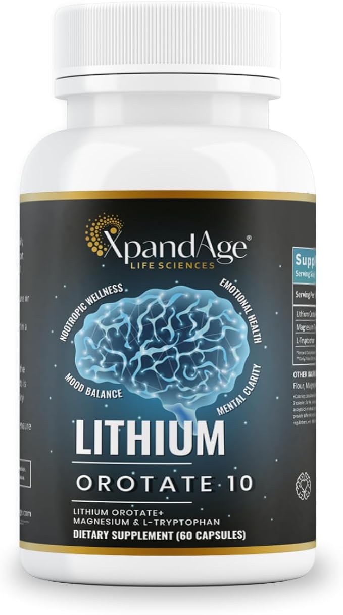 Lithium Orotate 10mg with Magnesium Taurate and l tryptophan for Essential Trace Mineral Brain Healthm*oo*d* Support and Immunity|60 Days Supply|Made in USA