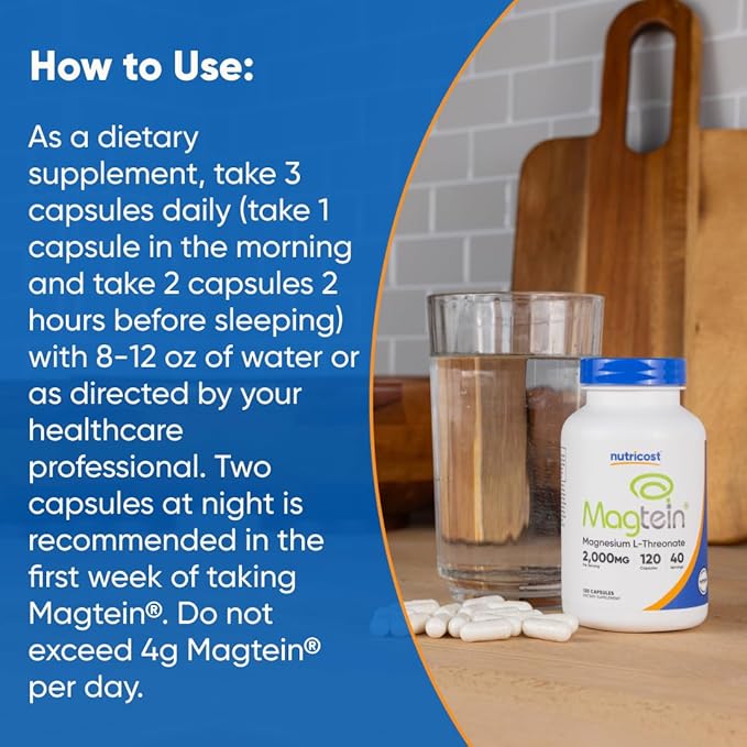 Nutricost Magnesium L-Threonate As Magtein 2000mg 120 Capsules - Non-GMO Gluten Free Vegetarian Friendly