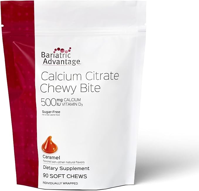 Bariatric Advantage Calcium Citrate Chewy Bites 500 mg - Highly Absorbable &amp Digestible - Vitamin D3 - Easily Chewable Calcium Supplement - Caramel Flavor - 90 Count