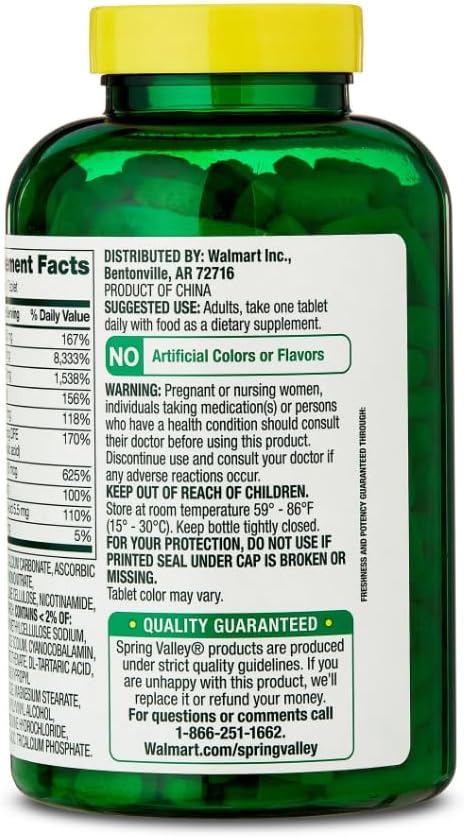 Spring Valley Super Vitamin B-Complex Dietary Supplement Tablets for Metabolism Support 500 Tablets + Dipaze Gift (Container)