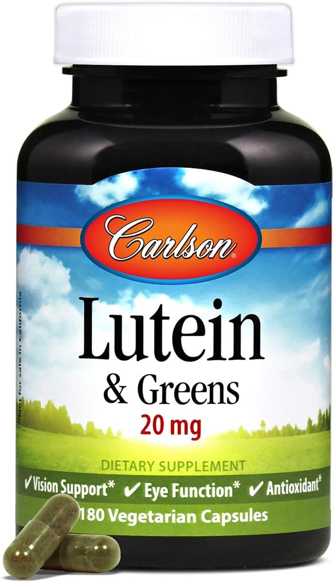 Carlson - Lutein &amp Greens 20 mg Vision Support &amp Eye Function Antioxidant 180 Vegetarian Capsules