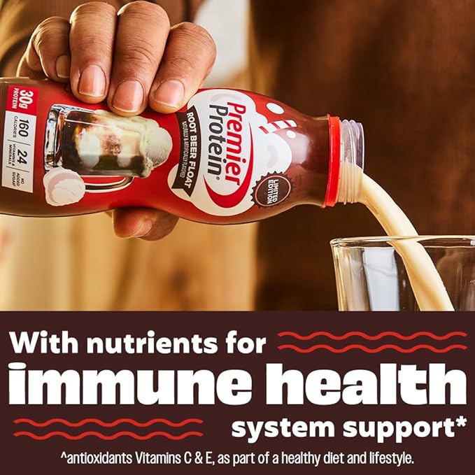 Premier Protein Shake LIMITED EDITION Root Beer Float 30g Protein No Added Sugar 24 Vitamins &amp Minerals to Support Immune Health 11.5 fl oz 12 Pack