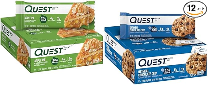 Quest Nutrition Apple Pie Protein Bar 20g Protein 4g Net Carbs 2g Sugar Gluten Free &amp Oatmeal Chocolate Chip Protein Bar High Protein Low Carb Gluten Free Keto Friendly