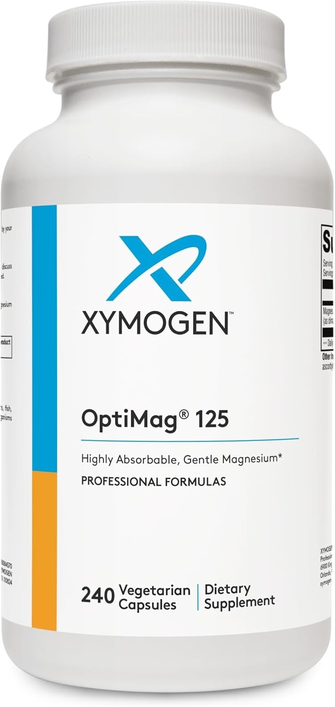 XYMOGEN OptiMag 125 - Magnesium Supplement with Di-Magnesium Malate &amp Glycinate Lysinate to Support Nerve Muscle Bone Health + Heart Health (240 Capsules)