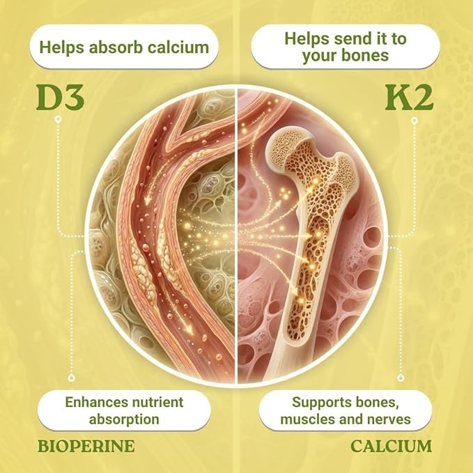 Vitamin D3 &amp K2 – Vegan Non-GMO Bone &amp Teeth Support Supplement – Immune &amp Muscle Function – Heart Health D3 K2 Vitamins for Men &amp Women Gluten &amp Sugar Free–60 Days Supply