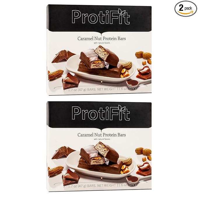PROTIFIT - Low Calorie Caramel Nut Protein Bar 2 Pack High Protein 15g Protein Low Carb Low Sugar Ideal Protein Compatible 7 Servings Per Box (2 Pack)