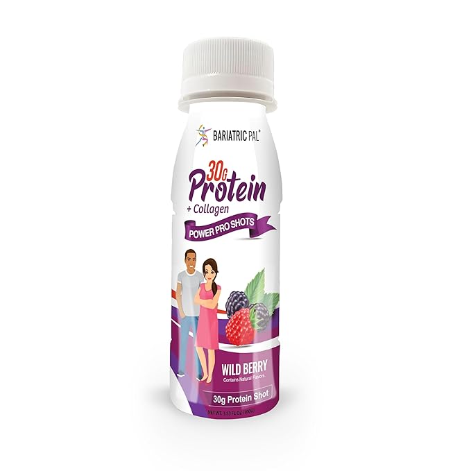 BariatricPal 30g Whey Protein &amp Collagen Power Pro Shots - Wild Berry (48 Bottles)