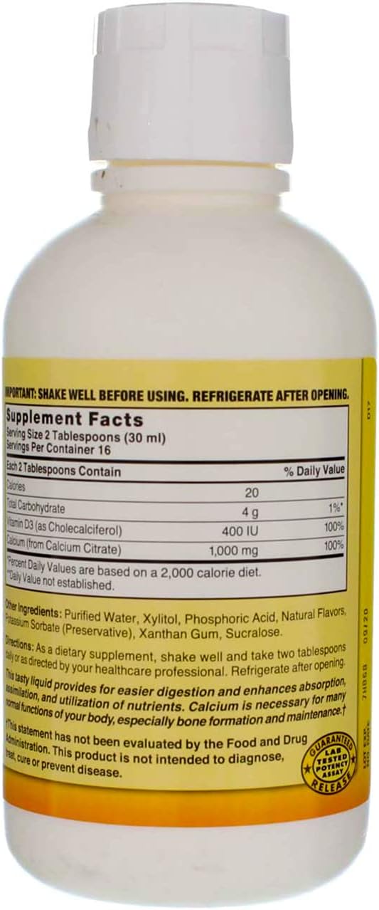 Nature's Blend Calcium Citrate with D3 Blueberry Flavored Liquid 16 oz Each (Pack of 6)