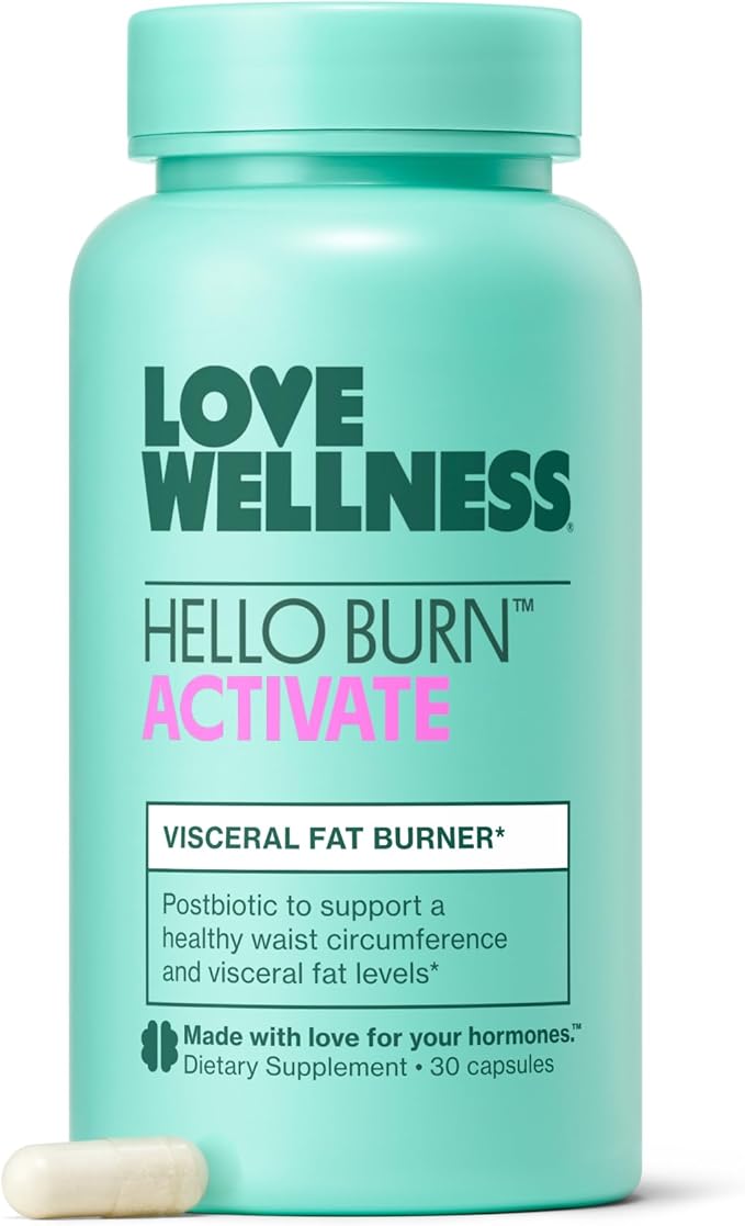Love Wellness Hello Burn Activate | Support Visceral Fat Burn with HT BPL1 Postbiotic | Supports Healthy Waist Circumference Longevity and Metabolic Wellness | 30 Count