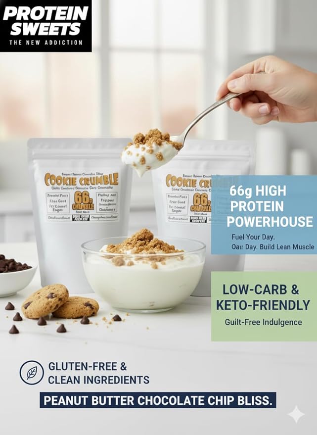 High Protein Cookie – Peanut Butter Chocolate Chip Crumble 66g Protein per Bag Keto Low Carb No Sugar Added Gluten-Free 2 Pack – PROTEIN SWEETS