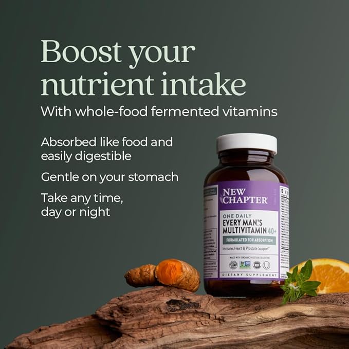 New Chapter Men’s Multivitamin 40+ Extra B6 &amp B12 D3 Vitamin C &amp Zinc Immune Heart Cellular Energy and Brain Health Gentle on The Stomach One Daily Non-GMO Gluten-Free 48 Tablets