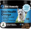 Pet Honesty Omega Skin Health Chews for Dogs Alaskan Salmon Oil Omega-3 Fish Oil Krill Spirulina Omega-3s Healthy Skin &amp Coat Itchy Skin Dog Allergies May Reduce Shedding (90 Count)