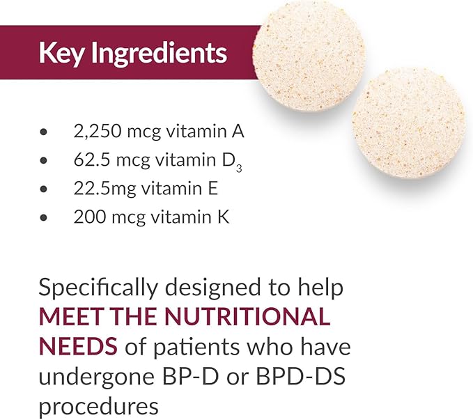Bariatric Advantage Chewable High ADEK with Iron - for Bariatric Patients - High Potency Vitamin A D E &amp K - Includes B-Vitamins - Chewable Multivitamins - Tropical Fruit - 60 Count