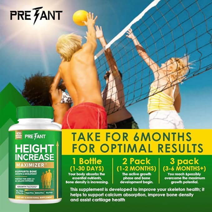 PRETANT- Growth Capsules to Grow Taller - Height Increase Maximizer with Calcium for Bone Strength -Natural Get Taller Supplement for Adults Teens &amp Kids - Dietary Edible Healthcare Fitness