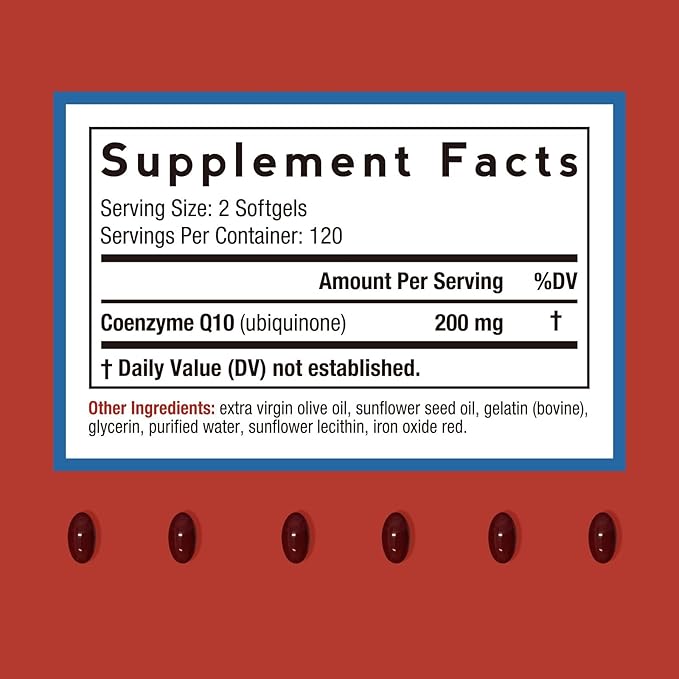 Doctor's Recipes CoQ10 200mg Per Serving High Absorption Coenzyme Q10 Supplement with Olive Oil Heart &amp Vascular Health Energy Production &amp Antioxidant Support 4 Month Supply 240 Softgels