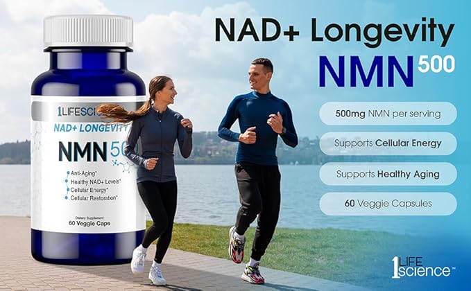1LifeScience NMN500 Nicotinamide Mononucleotide Supplement – 500mg per Serving – NAD+ Longevity &amp Cellular Energy Support – cGMP Made in USA – 60 Veg Capsules