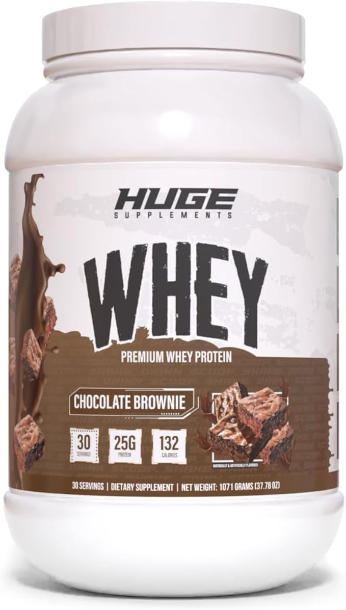 Huge Whey Protein Powder for Muscle Gain 25g Protein 12g EAAs Supports Muscle Growth Performance &amp Recovery (Chocolate Brownie 30 Servings)