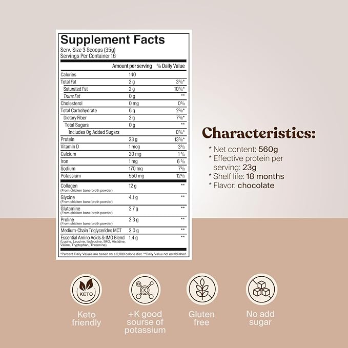 SAVVY Bone Broth Power Chocolate Protein Powder 23g Protein 12g Collagen &amp Recharge Electrolyte Powder Sugar Free Conscious Hydration Drink with Sodium Magnesium Potassium Glycine Lemon Fla