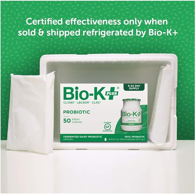Bio-K + Drinkable Probiotics for Women &amp Men Original Flavor 50 Billion Live and Active Bacteria Fermented Dairy - Shipped Cold (6) Bottles 3.5 fl. Oz