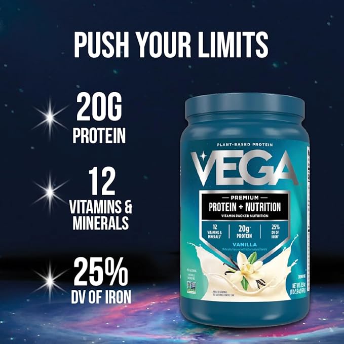 Vega Protein + Nutrition - 20g Plant-Based Pea Protein Vanilla 18 Servings Vegan Keto Superfood Antioxidant-Rich Gluten Free Dairy Free Low Carb 1.3lbs (Packaging May Vary)
