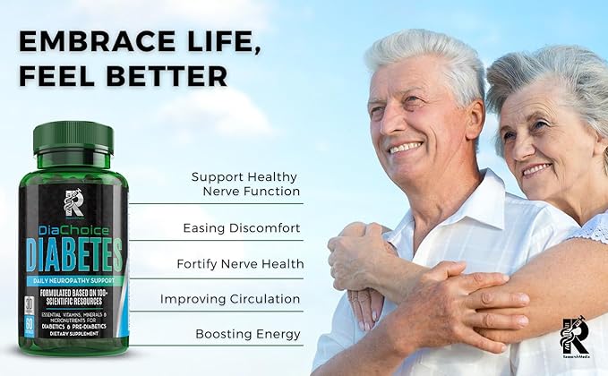 DiaChoice Neuropathy Support with Alpha Lipoic Acid 600 mg to Fortify Nerve Health &amp Support Healthy Nerve Function ALA Co Q10 Magnesium Zinc Vitamins B12 B9 B6 B3 B2 B1 D C E &amp