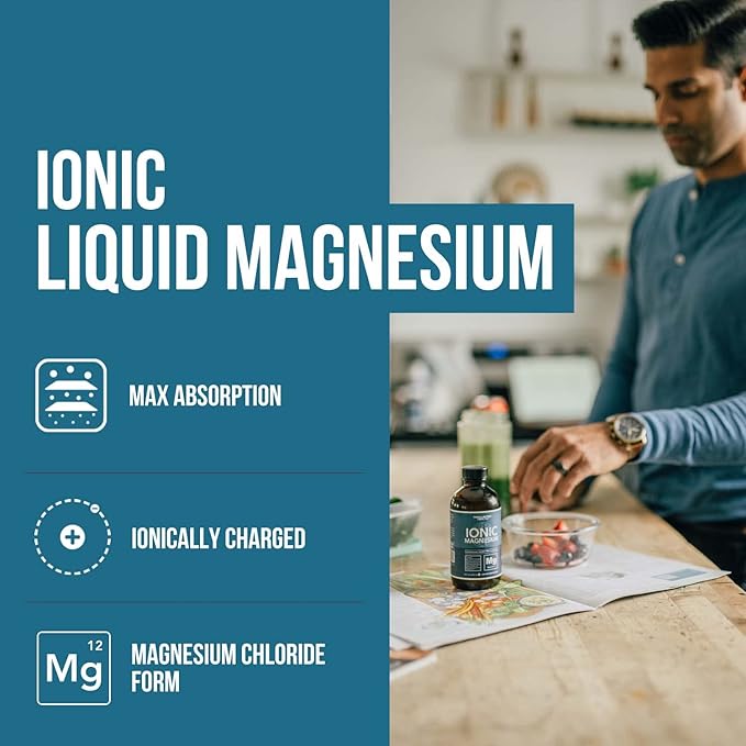 Liquid Magnesium | 8 oz - Ionic Magnesium Chloride Highest &amp Fastest Absorption - Calm Mood Sleep Muscle Cramps &amp Spasms Natural Laxative – Vegan Glass Bottle (96 Servings)