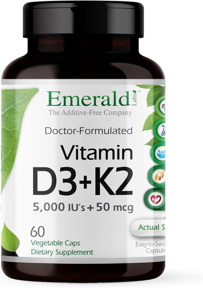 EMERALD LABS Vitamin D3+K2 (60 Caps) &amp Zinc 25mg (90 Caps) - Bone Health Heart Support Immune Support Digestive Health Oxidative Stress Support - Gluten-Free