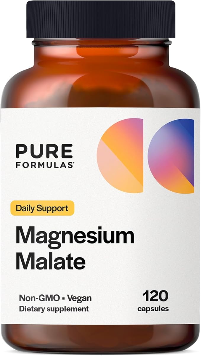 PureFormulas Magnesium Malate Capsules - Chelated Malate - Highly Bioavailable Form to Support Energy Bone Health + Muscle Recovery malato de magnesio 360 mg - 120 Capsules