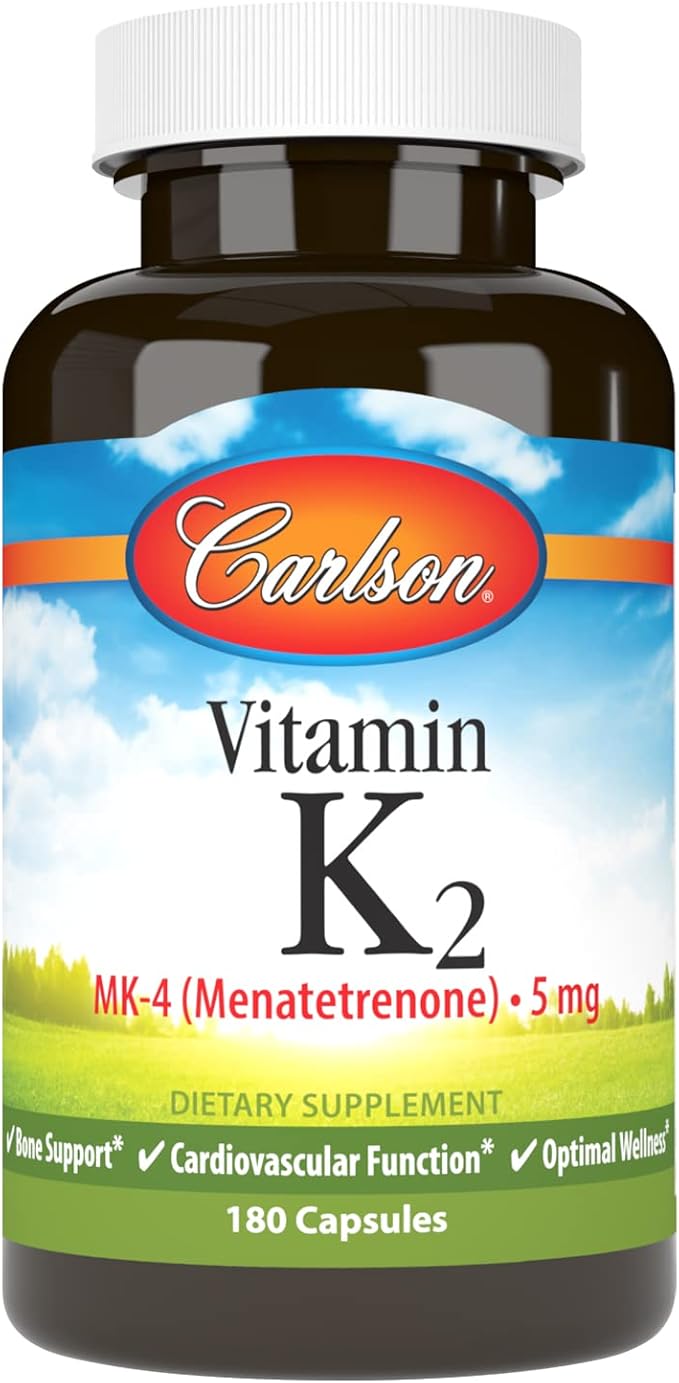 Carlson - Vitamin K2 MK-4 (Menatetrenone) 5 mg Vitamin K Supplement Bone Support K2 Vitamin Soy-Free Vitamin K-2 180 Capsules