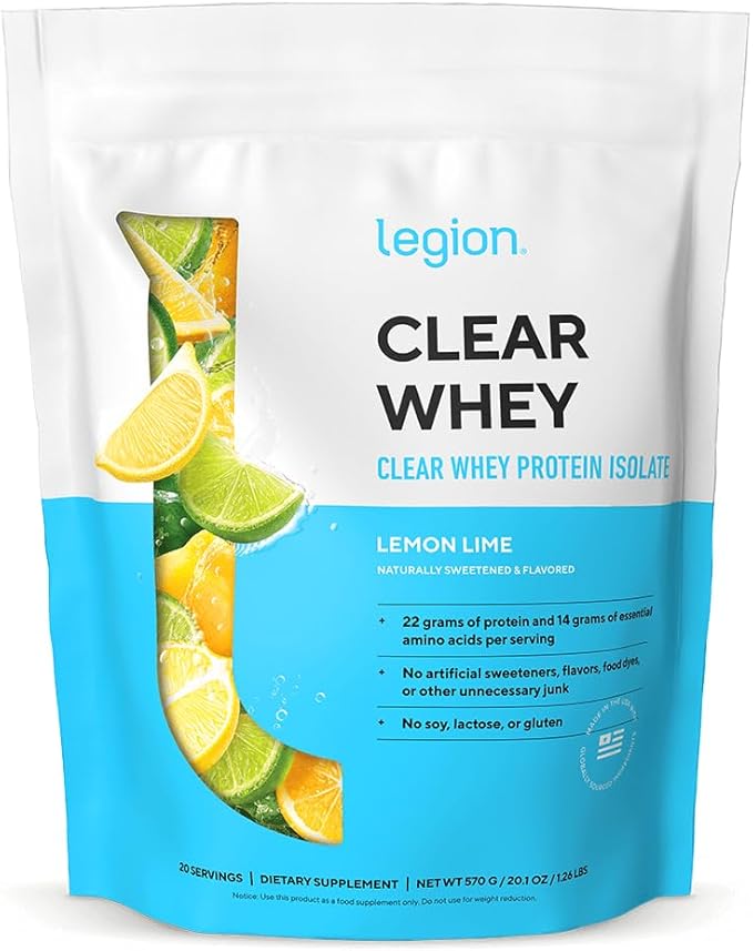 LEGION Clear Whey+ Protein Isolate Powder – Naturally Flavored Lemon Lime 22g Protein with BCAAs Zero Sugar &amp Lactose Free Fast-Digesting Grass-Fed Whey Refreshing Light Protein Shake (20 Serv