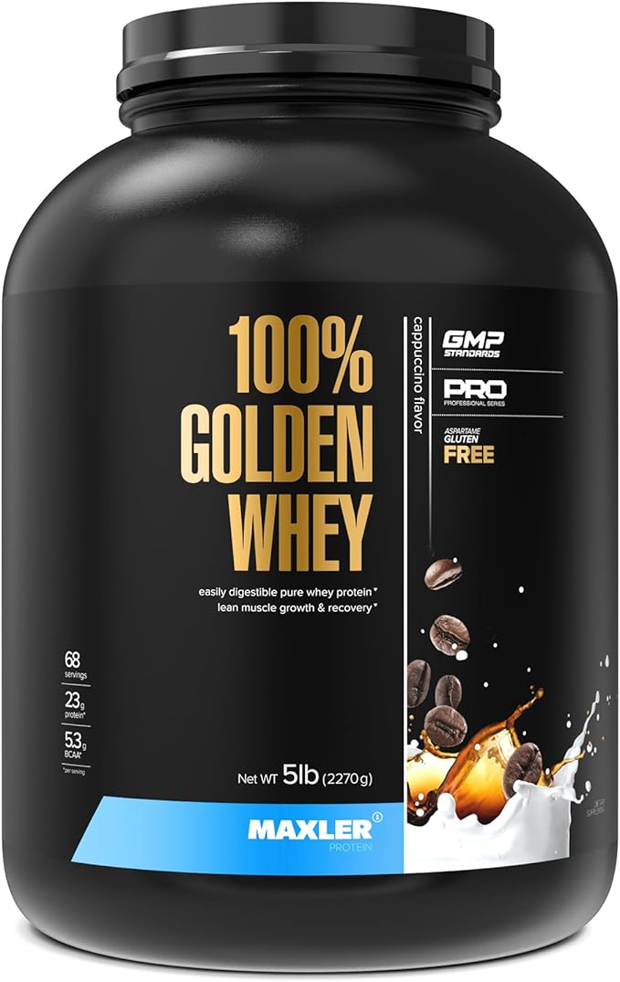 Maxler 100% Golden Whey Protein - 23g of Protein per Serving - Whey Protein Powder for Pre Post Workout - Fast-Absorbing Whey Concentrate Isolate &amp Hydrolysate Blend - Cappuccino 5 lb