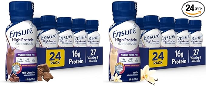 Ensure High Protein Milk Chocolate and Vanilla Nutrition Shakes with Fiber 24 Pack Bundle