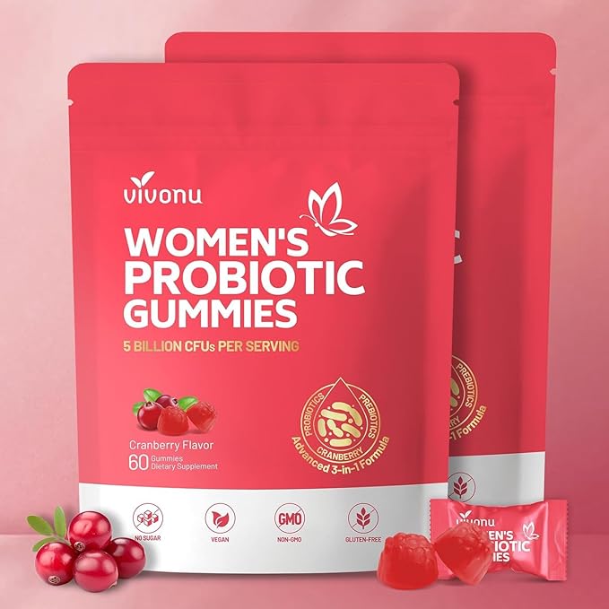 VivoNu Probiotics for Women Women Probiotic Gummies 500 Million CFUs Fiber | Feminine Balance Gummies for Healthy Odour Digestive Support and Gut Health + Vitamin C for Immune Support - 60 Gummies